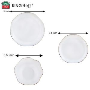 Set farfurii din sticlă opal, 18 piese pentru 6 persoane – Kinghoff KH-2037, alb cu margine aurie, în cutie cadou - Img 6