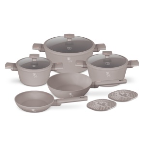 Set oale si tigai 10 piese, antiaderente Taupe Collection Berlinger Haus BH 8110NN, compatibile inductie, capace cu strecurator