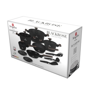 Set oale si tigai 15 piese Black Rose Berlinger Haus BH 8363, negre, înveliș antiaderent titan, compatibile inducție - Img 10