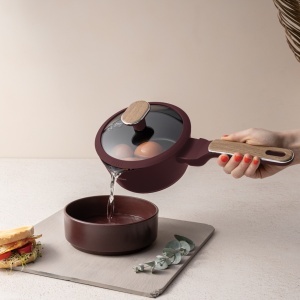 Set oale si tigai 15 piese Leonardo Nordic Berlinger Haus BH 8306, antiaderente, manere cu insertie lemn, visiniu mat - Img 4