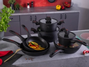 Set oale si tigai cu capace, marmorate, 10 piese Royalty Line RL-T10 negru, antiaderente - Img 2