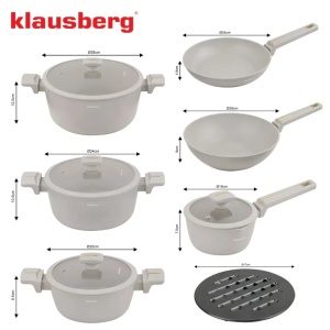 Set oale si tigai marmorate cu capace 12 peise Klausberg KB-7969, crem - Img 3