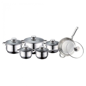 Set oale si tigaie din inox cu capace, 12 piese, rezistente, practice, Royalty Line RL 1231