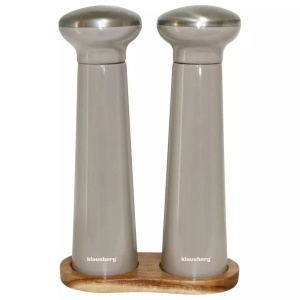 Set rasnite sare si piper KLAUSBERG KB-7595, cu suport din acacia, bej