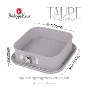 Tava patrata 28 cm cu fund detasabil Taupe Berlinger Haus BH 8667, antiaderenta, gri