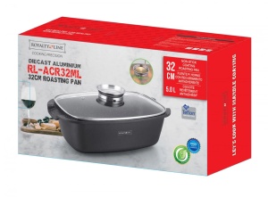 Tava roaster 5 L cu capac marmorata, antiaderenta, pentru cuptor, RL-ACR32ML Royalty Line neagra