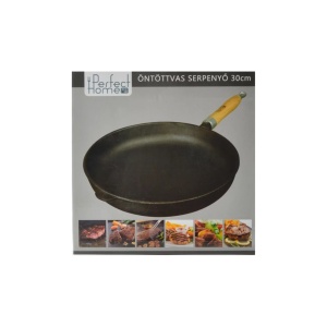 Tigaie 30 cm cu mâner de lemn, fontă, Perfect Home 12514