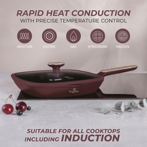 Tigaie grill cu capac 28 cm Leonardo Nordic Berlinger Haus BH 8298, visiniu mat, compatibila inductie - Img 9