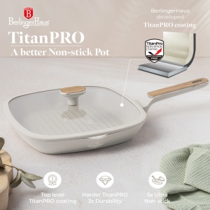 Tigaie grill cu capac 28 cm Sahara Nordic Berlinger Haus BH 8317, crem mat, antiaderenta, compatibila inductie - Img 5