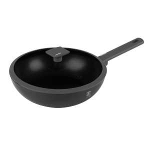 Tigaie wok cu capac 28 cm, 3,2L Anthracite Berlinger Haus BH 8124, strat antiaderent, gri