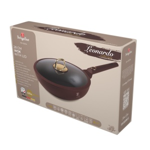 Tigaie wok cu capac Leonardo Collection Berlinger Haus BH 8034, 28 cm, 3.2 litri, antiaderente, strat titan, visiniu mat