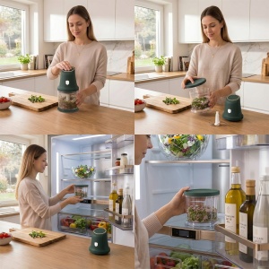 Tocător electric 2 în 1, 300 W, bol 1 L – Berlinger Haus Green Matte BH 9889, verde mat, 4 lame inox, 2 viteze - Img 9