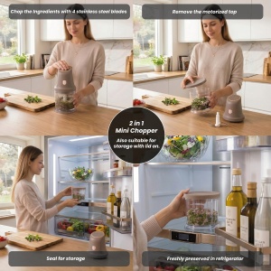 Tocător electric mini 2 în 1, 300 W, bol 1 L – Berlinger Haus Taupe Collection BH 9888, 4 lame inox, 2 viteze - Img 10