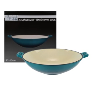 Wok fonta emailat 37x9,5 cm, 5.6 L Turqoise Perfect Home 17819 - Img 3
