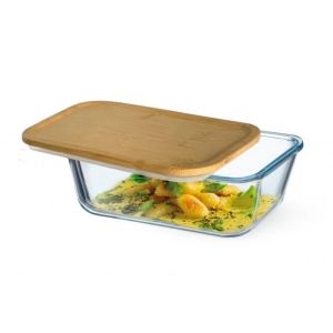 Caserola din sticla termorezistenta yena 0,85L SIMAX 7626/LB, rectangular, cu capac bambus