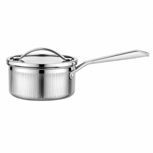 Cratiță cu coadă inox Tri-Ply cu capac 16 cm, 1,5 L, pentru inducție – VCASA Velora 90121, capac din inox cu strecurătoare