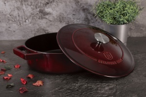 Cratiță din fontă emailată cu capac 26 cm, 2.5L – Berlinger Haus Burgundy Collection BH 6498, ideală pentru cuptor sau plită, gătit lent - Img 6