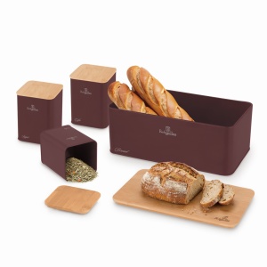 Cutie paine cu recipiente Leonardo Berlinger Haus BH 8900, visiniu, capac lemn detasabil - Img 3