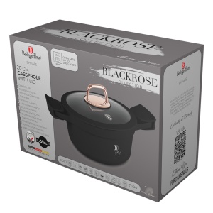 Oala cu capac si manere de silicon detasabile 20 cm 2,8L Black Rose Berlinger Haus BH 1456, strat antiaderent, negru