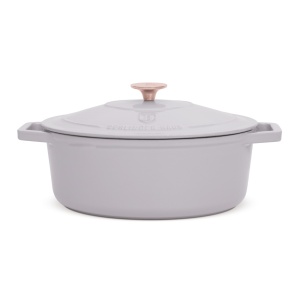 Oala fonta emailata ovala cu capac 4,65L, 30 cm Taupe Berlinger Haus BH 6541, gri