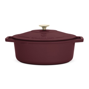 Oala fonta emailata ovala cu capac 4,65L 30 cm Leonardo Berlinger Haus BH 6543, visiniu