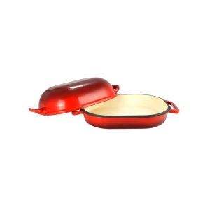 Oala fonta emaila pentru cuptor cu capac rosie Perfect Home 15025