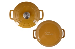 Oală fontă emailată cu capac 24 cm 4,6 L Auriu Fontestic Cosy & Trendy 9526324 - Img 2