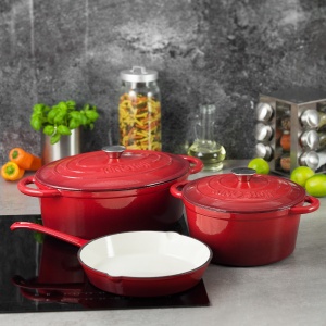 Oala fonta emailată cu capac 24 cm 4L Kinghoff KH1529, rosie - Img 4