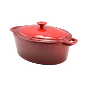 Oala fonta emailata ovala cu capac 36 cm, 8,5 L Perfect Home 10115, rosie