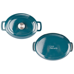 Oală fontă emailată ovală cu capac 6,0 L Verde Heron Fontestic Cosy & Trendy 7170884 - Img 2