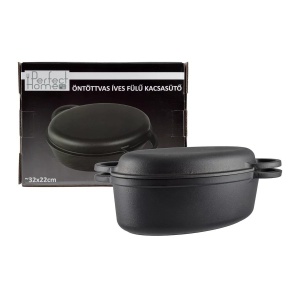 Oala fonta pura cu capac tip roaster 2 in 1, 32x22 cm Perfect Home 17811 - Img 5