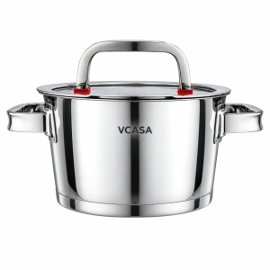 Oală inox 304 cu capac 16 cm, 1,6 L, pentru inducție – VCASA Sierra 90102, capac din sticlă cu strecurătoare