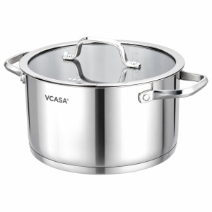 Oală inox 304 cu capac 16 cm, 1,8 L, pentru inducție – VCASA Amara 90112, capac din sticlă cu strecurătoare - Img 7