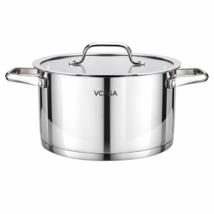 Oală inox 304 cu capac 20 cm, 3,4 L, pentru inducție – VCASA Amara 90114, capac din sticlă cu strecurătoare