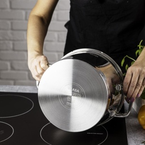 Oală inox 304 cu capac 24 cm, 5,3 L, pentru inducție – VCASA Sierra 90105, capac din sticlă cu strecurătoare - Img 7