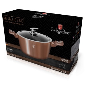 Oala Marmorata Cu Capac 20 Cm Rose Gold Metalic Line Berlinger Haus Bh 1514n