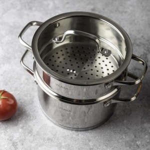 Oală pentru gătit la abur inox 304, 20 cm, 3 piese, pentru inducție – VCASA Amara 90117, capac cu strecurătoare - Img 7