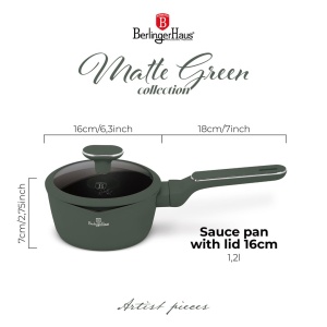 Oală pentru sos cu capac 16 cm – Berlinger Haus Green Matte BH 8155, verde mat, antiaderentă titan, compatibilă inducție - Img 12