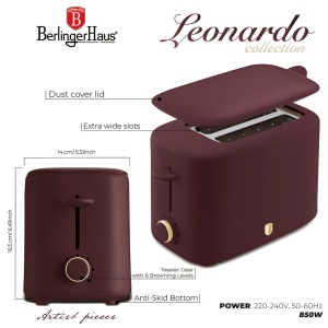 Prajitor de paine Leonardo Berlinger Haus BH 9700, visiniu mat, capac detasabil anti-praf - Img 8