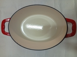 RESIGILAT - Oală din fontă emailată cu capac, 7.7L – Xanten Carl Schmidt Sohn 075248, roșie, tip roaster, cuptor/inducție, 36x27.8 cm - Img 5
