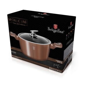 Oala marmorata cu capac 28 cm Rose Gold Metalic Line Berlinger Haus BH 1516N