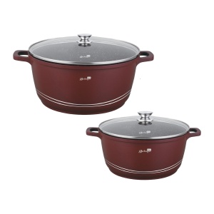 Set 2 oale mari marmorate Bachmayer 13,5 L + 24 L (36 și 44 cm), capac de sticlă, pentru zacuscă și conserve, inducție