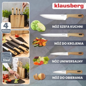 Set 4 cuțite cu 3 tocătoare și suport, 8 piese – Klausberg KB-9037, negru cu imitație de lemn - Img 5