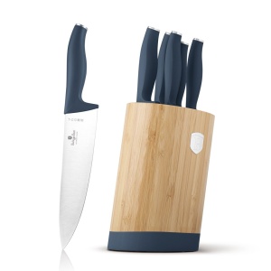 Set 5 cuțite din inox cu suport din bambus – Berlinger Haus Deep Sea BH 3144, albastru mat, mâner ergonomic cu apărătoare