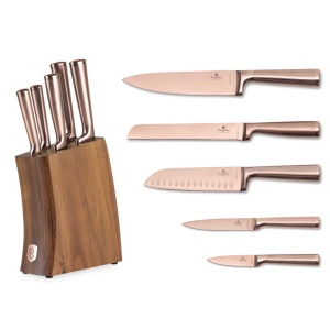 Set cutite 6 piese Taupe Berlinger Haus BH 3126, suport salcam, otel inoxidabil