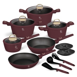 Set de oale si tigai cu capace, 15 piese Leonardo Collection Berlinger Haus BH 8051NN, antiaderente, strat titan, visiniu mat, inductie, design elegant, premium, curatare usoara - Img 2
