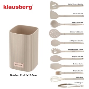Set de ustensile de bucatarie din silicon, 12 piese, crem Klausberg KB-9012, cu suport, ideal pentru vasele antianderente - Img 3