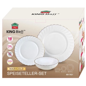 Set farfurii 18 piese, opal, alb cu auriu Kinghoff KH-1921 - Img 9