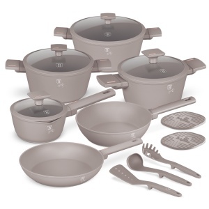 Set oale si tigai 15 piese, antiaderente Taupe Collection Berlinger Haus BH 8111