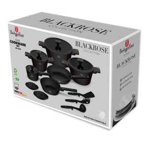 Set oale și tigăi 15 piese Black Rose Berlinger Haus BH 8463, negru mat, înveliș TitanPRO, capace din sticlă, pentru inducție - Img 2